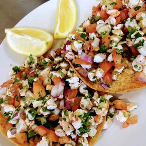 Shrimp Ceviche Tostada.